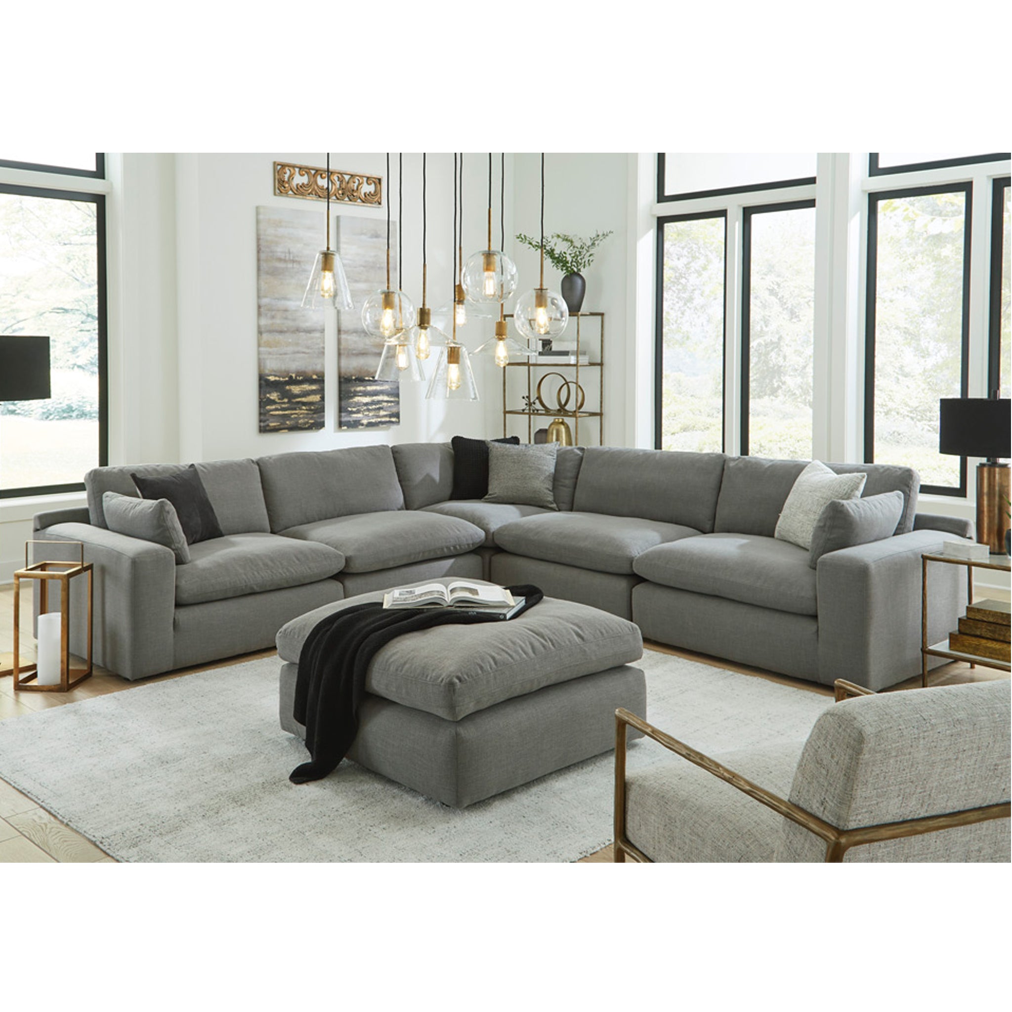 Elyza Modular Sectional with Ottoman in Smoke Grey